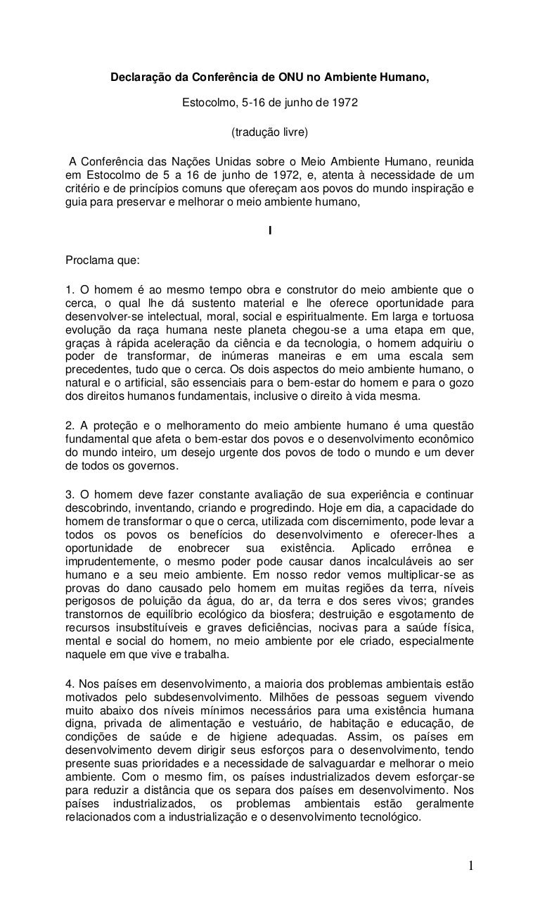 Princípios da Conferência de Estocolmo Princípios da Conferência de Estocolmo