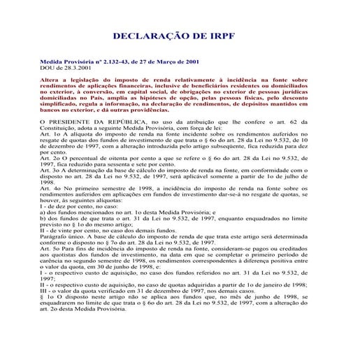 Declaração de irpf | PDF