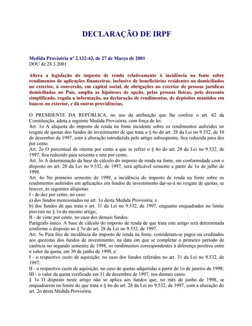 Declaração de irpf | PDF
