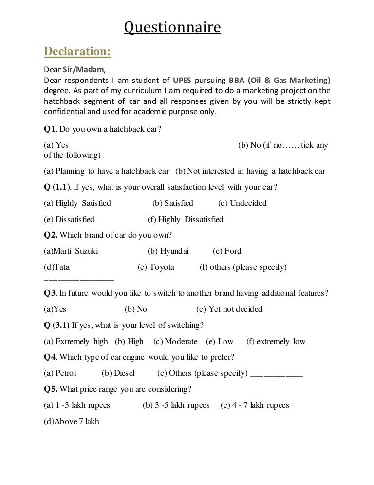 questionnaire example example of questionnaire questions