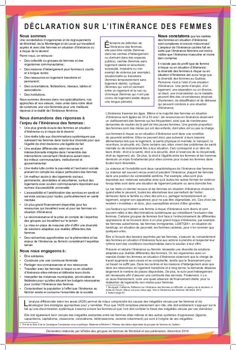 Declaration Sur L Itinerance Des Femmes