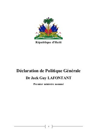 Declaration de Politique Générale du Premier Ministre Nomme Jack Guy Lafontant