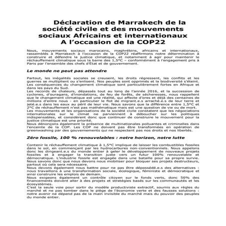 Déclaration finale de marrakech des mouvements  sociaux à la  cop22 ar fr
