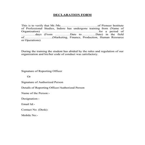 Declaration form sip | PDF