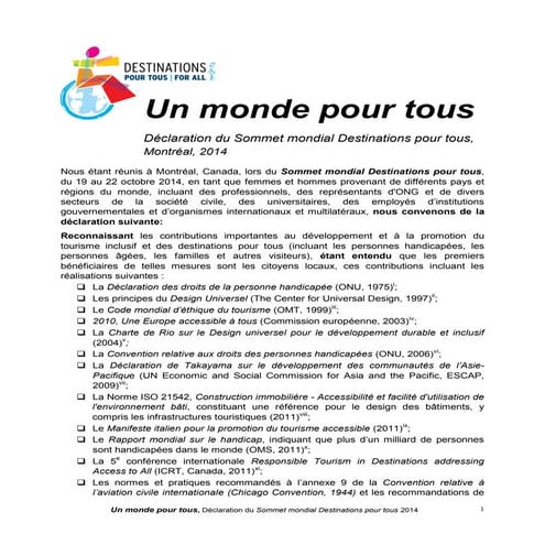 Declaration Montreal sur Tourisme pour Tous