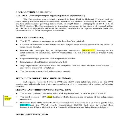 DECLARATION OF HELSINK  and  seven revisions