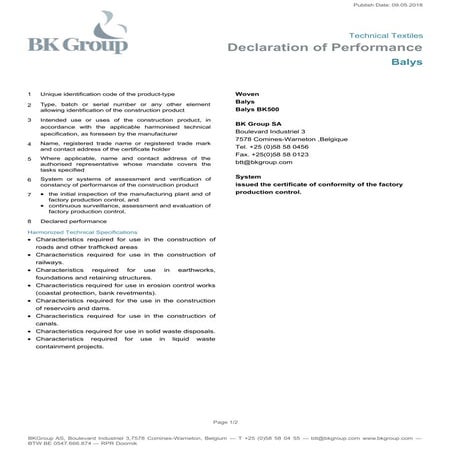 Declaration of Performance Template