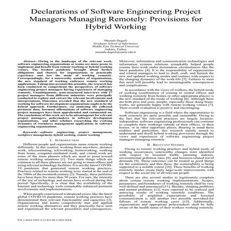 Declarations of Software Engineering Project Managers Managing Remotely: Prov...