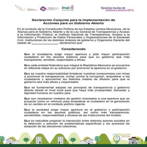 Declaratoria Conjunta para la Implementación de Acciones de Gobierno Abierto