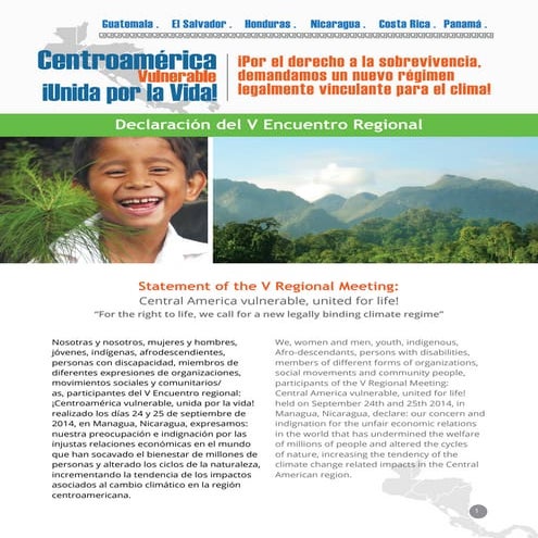 Declaratoria del V Encuentro Regional nicaragua 2014 ingles - español