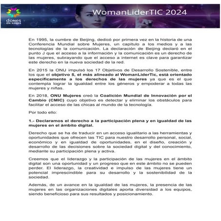 Publicación Decálogo - Womanlidertic 2024.