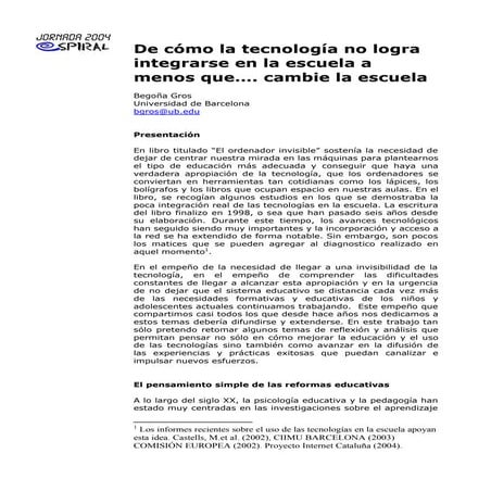 De cómo la tecnología no logra integrarse en la escuela a menos que grso 2004