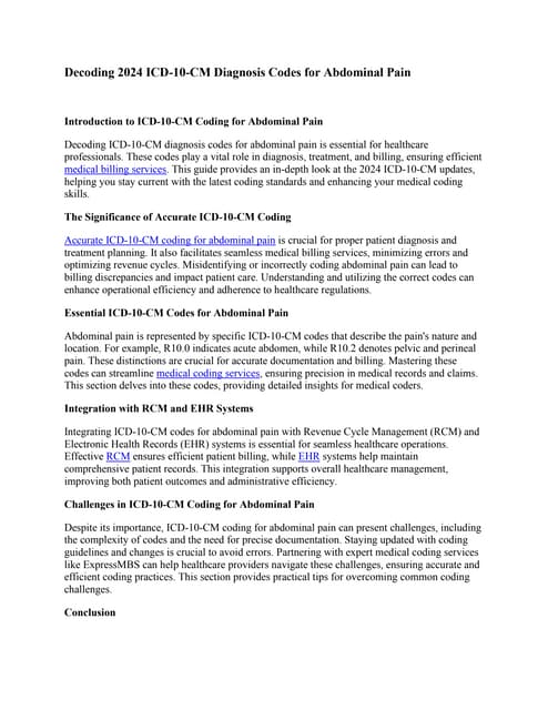 Decoding 2024 ICD-10-CM Diagnosis Codes for Abdominal Pain.pdf | Free
