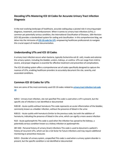 Decoding UTIs Mastering ICD-10 Codes for Accurate Urinary Tract