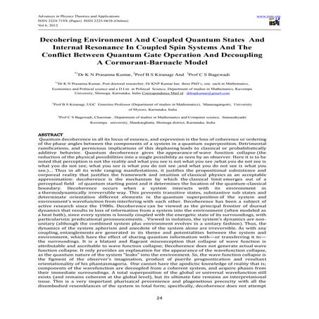 Decohering environment and coupled quantum states  and internal resonance in ...