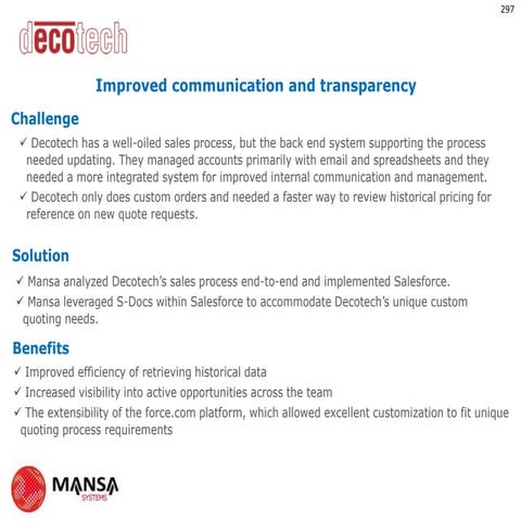 Decotech Salesforce Implementation