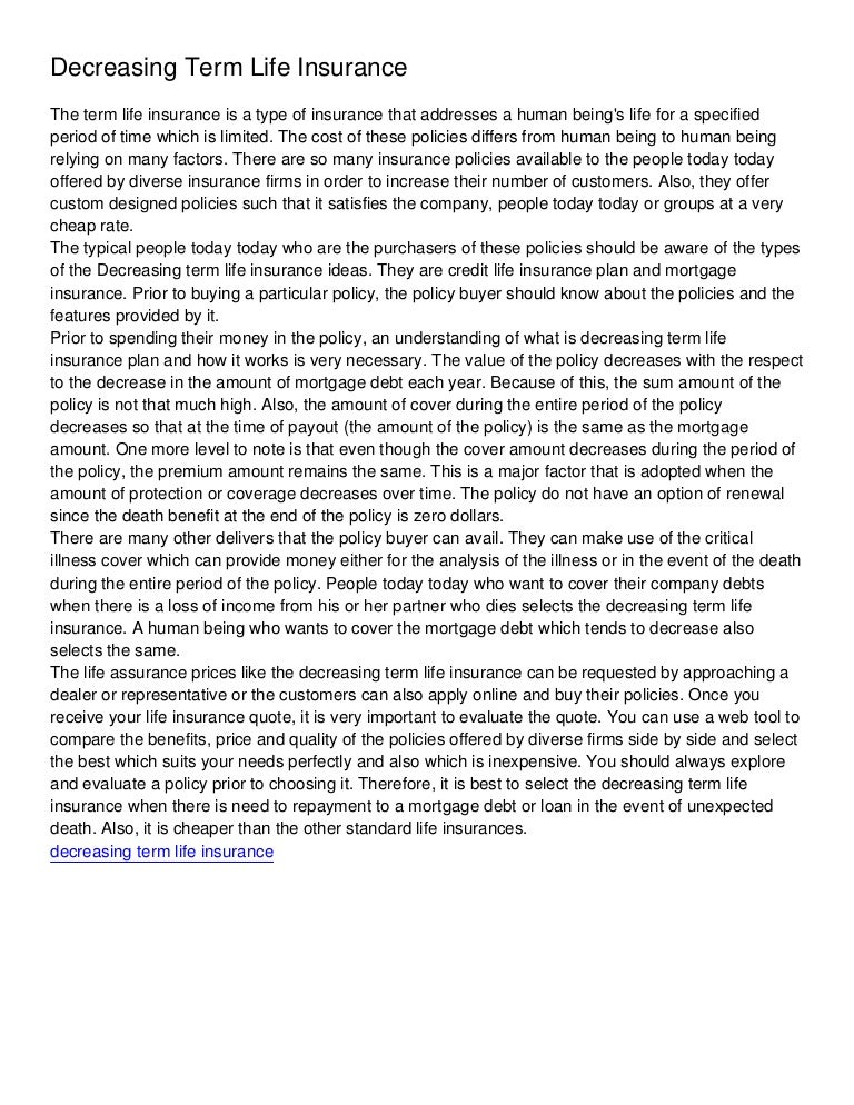 decreasing term life insurance rates