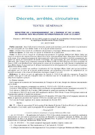 Decret créant le conseil de coordination interportuaire et logistique Rhône Saône