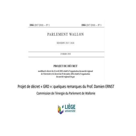 Projet de décret « GRD »: quelques remarques du Prof. Damien ERNST