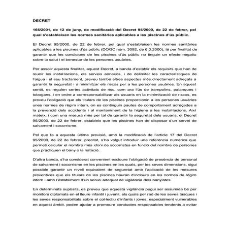 Decret 165/2001. piscines catalunya