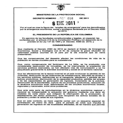 Decreto 016 2011 empleo de emergencia invernal 1 | PDF