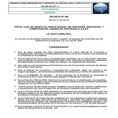 Decreto 02 manual de funciones 2014