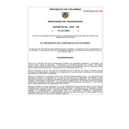Decreto 1609 de 2002