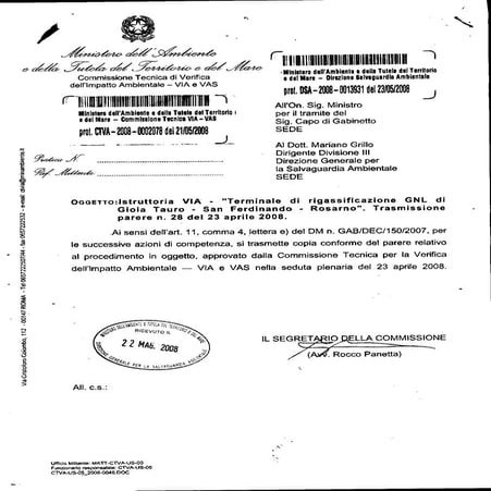 Decreto VIA Rigassificatore San Ferdinando