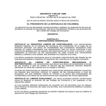 Decreto 1798 de 1990 conservación de libros y papeles de comerciantes | PDF