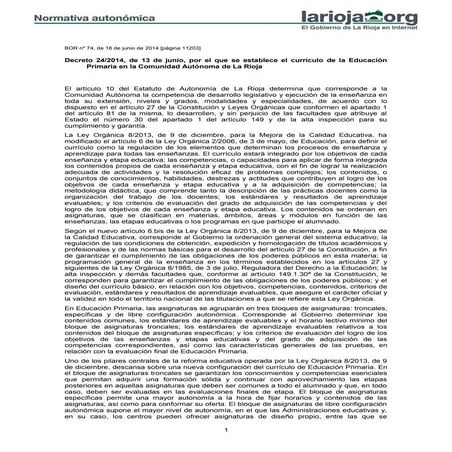 Decreto 24 2014 de 13 de junio curriculo rioja