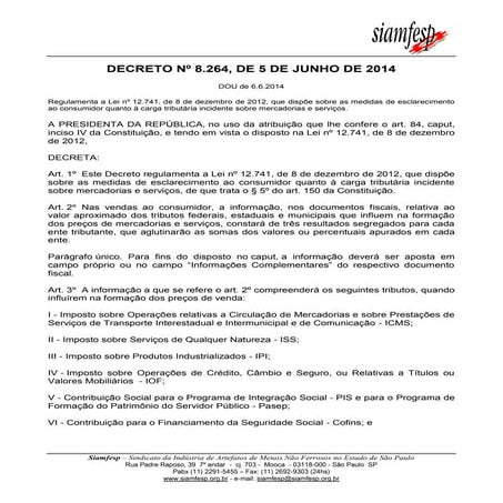 Decreto 8264 2014 informação de impostos ao consumidor final