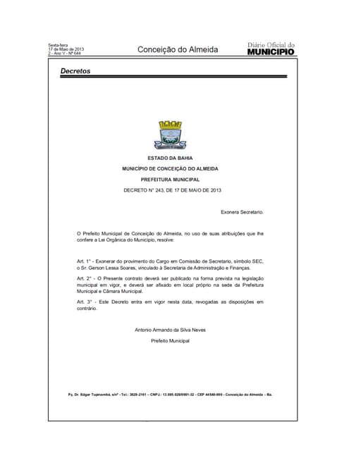 Decreto exoneração almeida