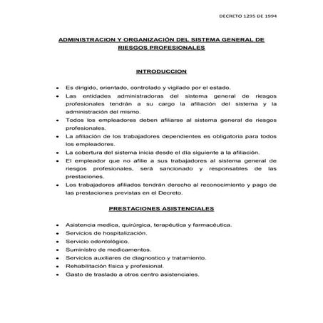 Decreto Ley 1295 De 1994