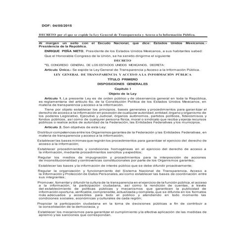 Decreto por el que se expide la ley general de transparencia y acceso a la in...