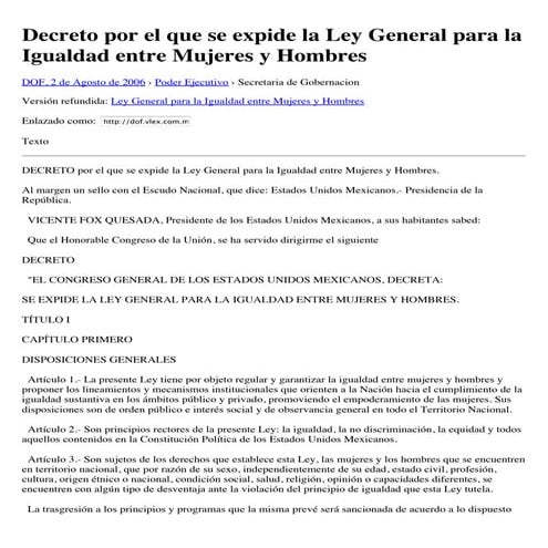  Decreto por el que se expide la ley general para la igualdad entre mujeres y...