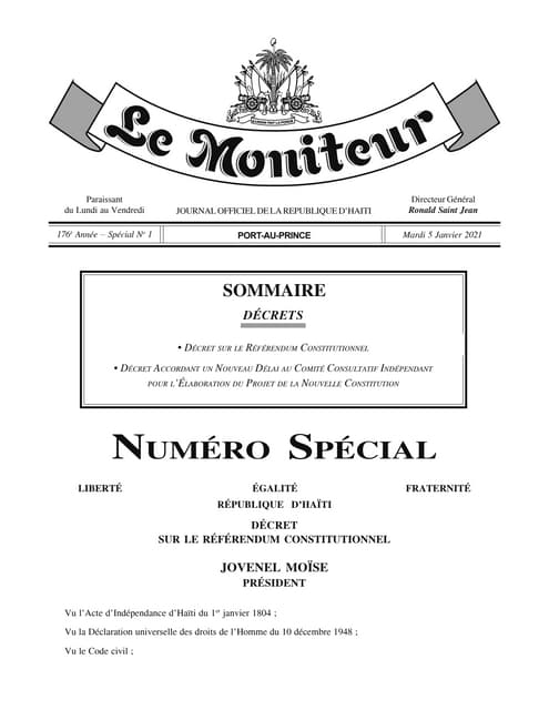 Décret referendum constitutionnel 2021 Haiti