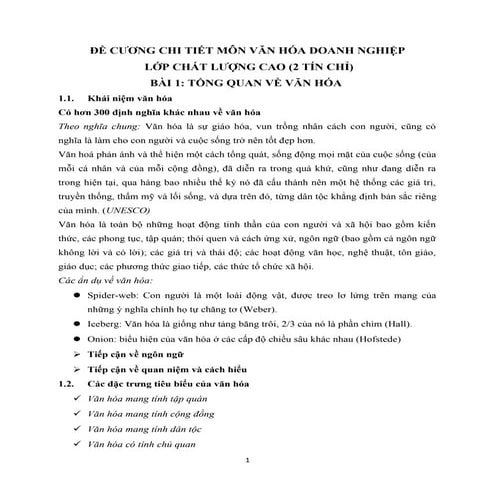 Đề cương chi tiết môn Văn Hóa Doanh Nghiệp