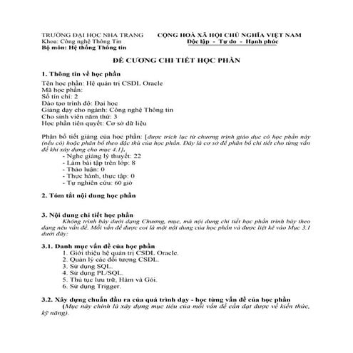 De cuong chi tiet hoc phan oracle | PDF