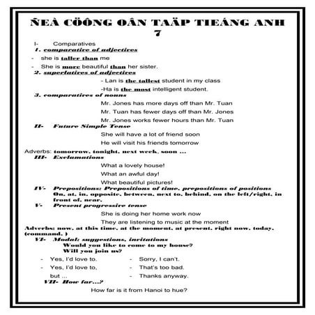 De cuong on tap tieng anh lop 7 hkii