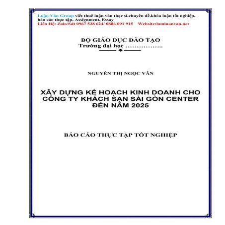 XÂY DỰNG KẾ HOẠCH KINH DOANH CHO CÔNG TY KHÁCH SẠN SÀI GÒN CENTER ĐẾN NĂM 2025