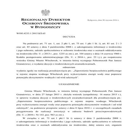 Decyzja rdos w bydgoszczy w sprawie projektu wisla