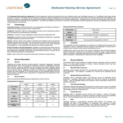 Dedicated Hosting Service Agreement