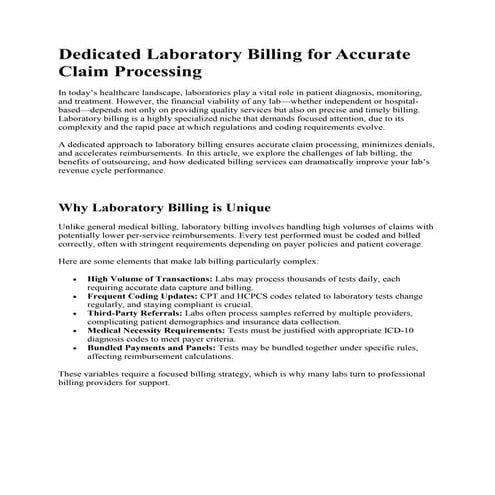 Dedicated Laboratory Billing for Accurate Claim Processing