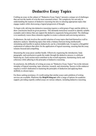 Deductive Essay Topics