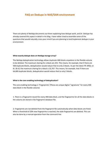 FAQ on Dedupe NetApp