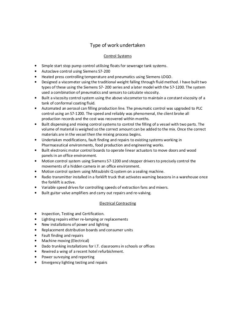 Type of work undertaken