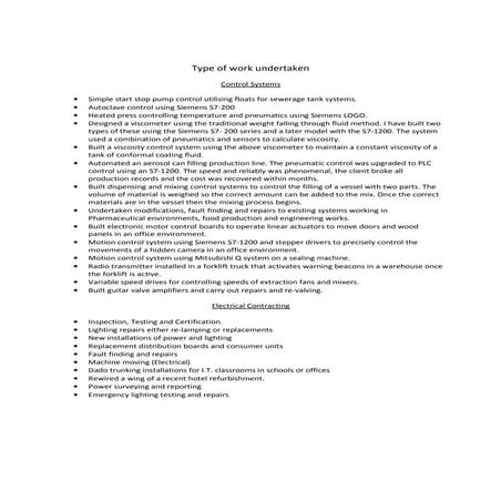 Type of work undertaken