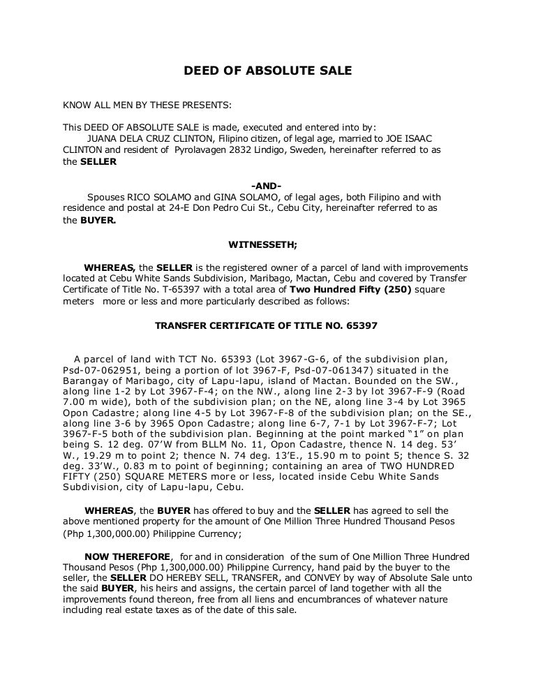 Deed Of Absolute Sale