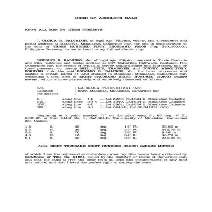 Deed of Absolute Sale Sample 1