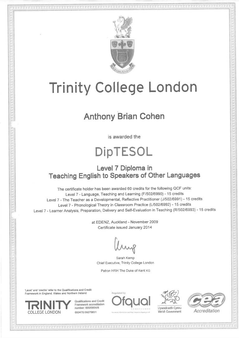 Trinity Diploma Cert